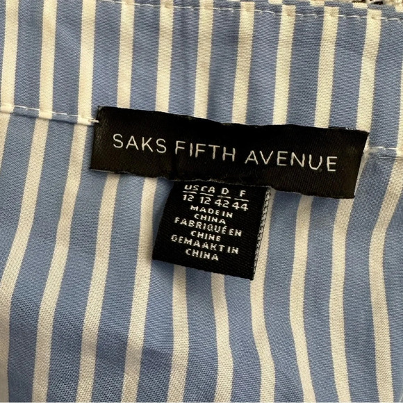 Saks Fifth Avenue Womens Striped Belted A Line Dress Blue White Cotton - Picture 7 of 7